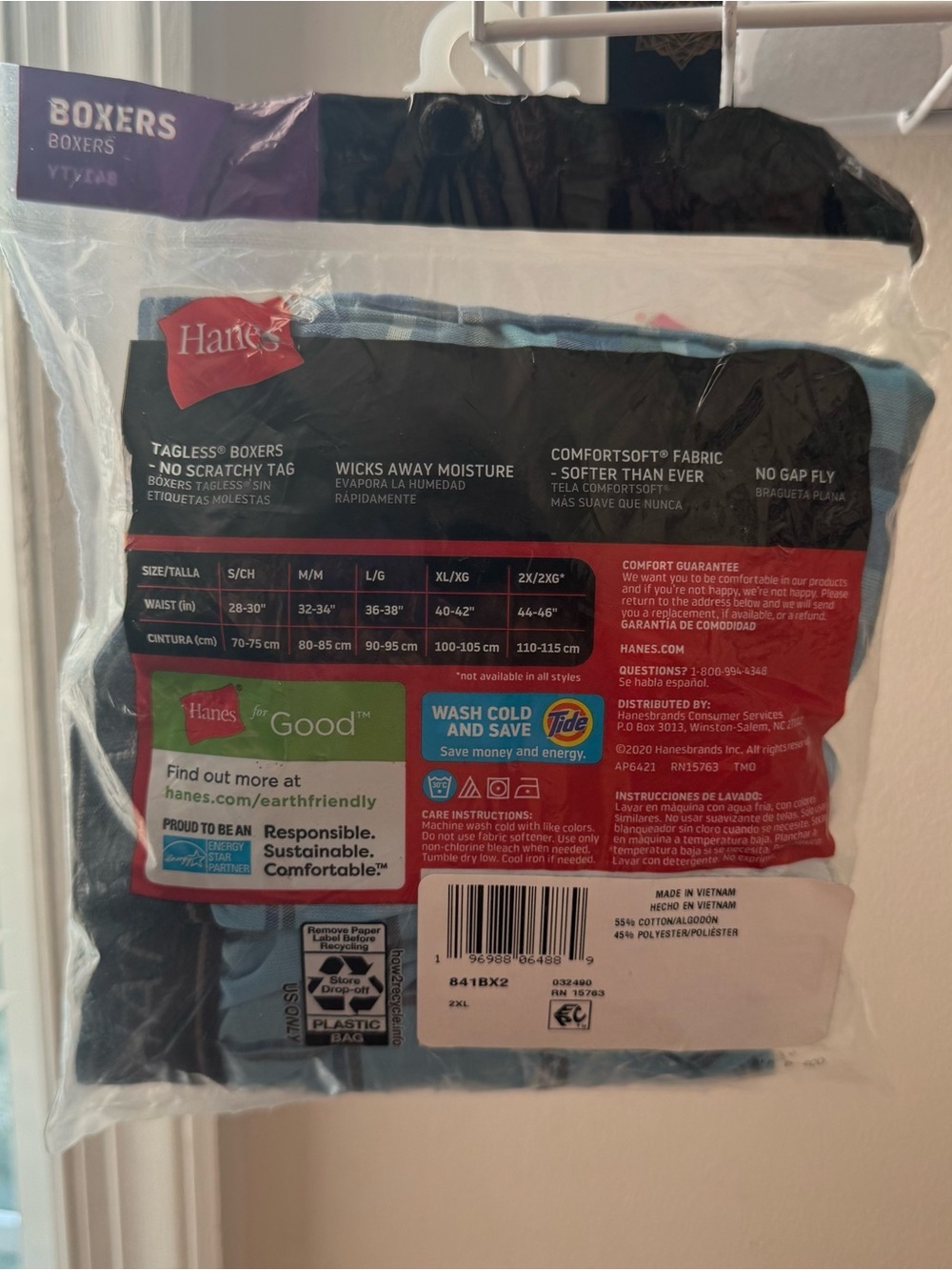 Hanes Men's Plaid Boxers 2 Pack Tagless Comfort Flex Cool Comfort 2XL 44-46 - Picture 5 of 12